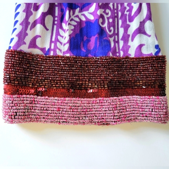 Zara Vibrant Purple Paisley Boho Long Sleeve V Neck Blouse with Beaded Sleeves - Picture 11 of 12